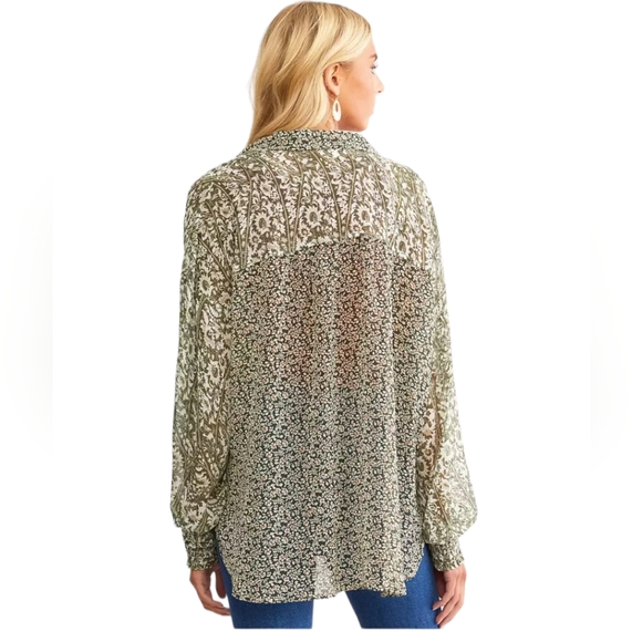 Acoa Floral Woven Sheer Chiffon Blouse Loose Size S - Picture 5 of 14